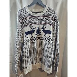 St Johns Bay Sweater Mens XXL Fair Isle Reindeer Moose Holiday Birdseye Cotton